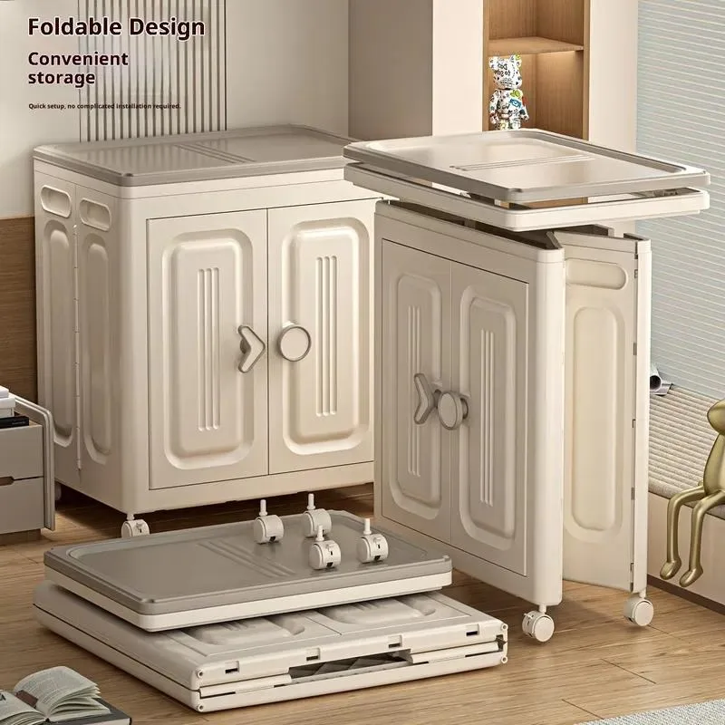 Beige Foldable Locker Wheels Quick Set Toolless Bedroom Living Room Farmhouse Portable Closet Storage