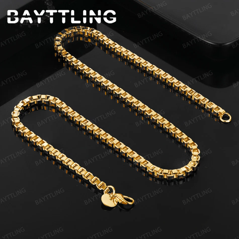 

925 sterling silver 18K gold exquisite 4mm square chain necklace men and women accessories party fashion jewelry gift