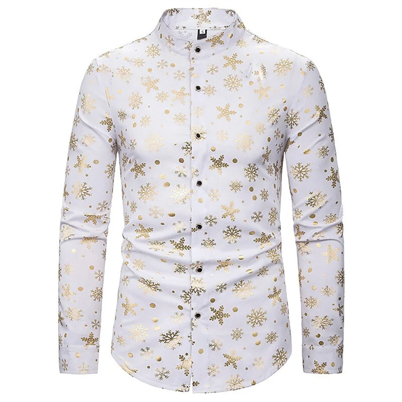 2023 クリスマステーマ雪の結晶 3D 印刷メンズボタンアップシャツメンズ長袖ホリデーパーティートップ新年カップルシャツ 6XL