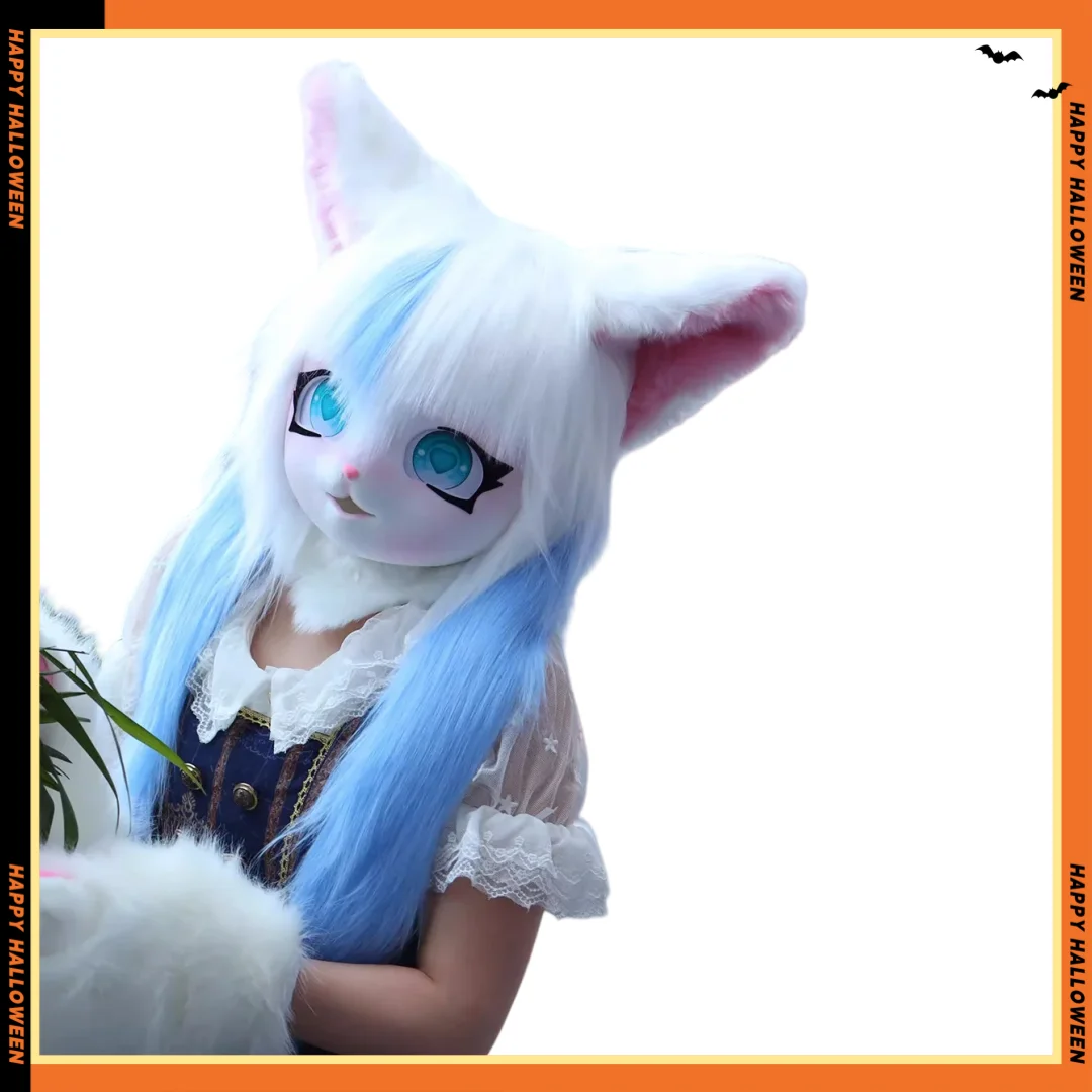 Disfraz de Cosplay peludo con auriculares, Base de cabeza de pata, Kigurumi Kig, Animal, gato, conejo, muñeca, máscara de bestia