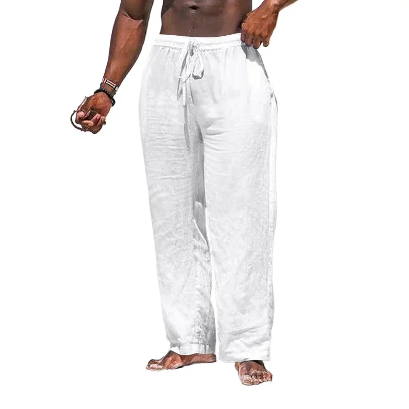 

Summer Cotton Pants Casual Long Fitness Breathable Pants Linen Lightweight Drawstring Yoga Beach Trousers Mens Pants