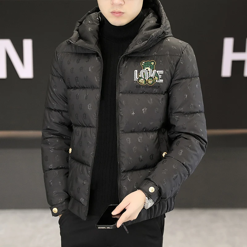

Зимняя утепленная мужская хлопковая куртка с капюшоном, повседневное молодежное пуховое пальто, универсальная модель прямого кроя, модный городской стиль, длинный рукав