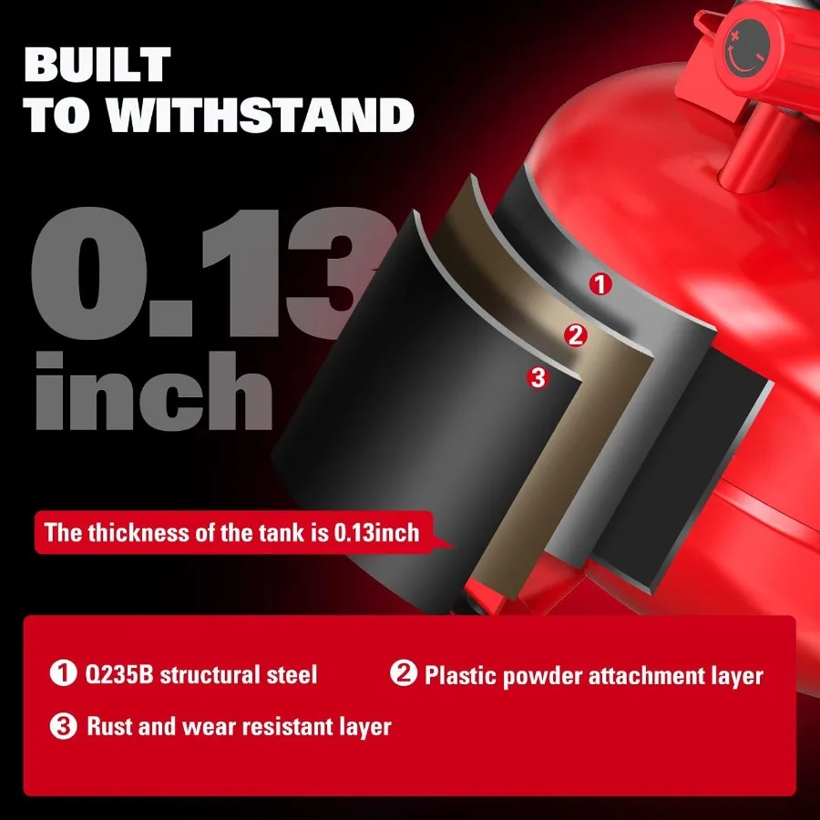 ضاغط هواء محمول 3 جالون 110 رطل لكل بوصة مربعة تصميم فطيرة مع مضخة خالية من الزيت ومجموعة ملحقات 11 قطعة لتضخيم فعال