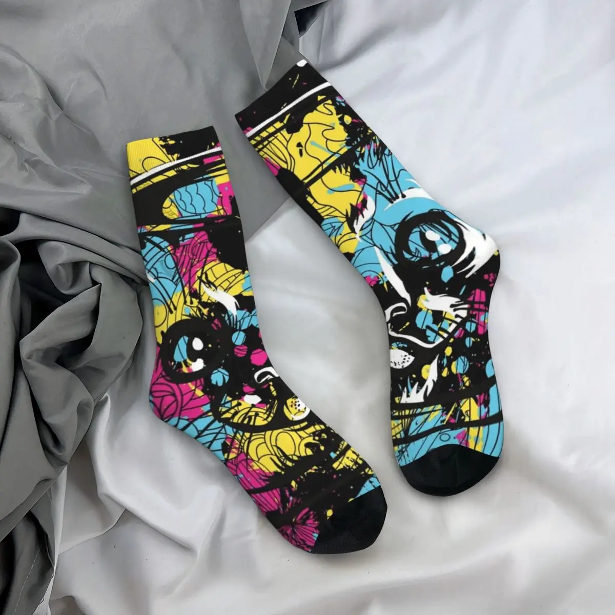 Funny Crazy Sock for Men Astronaut Cat Hip Hop Harajuku Cat Quest Happy Seamless Pattern Printed Boys Crew compression Sock