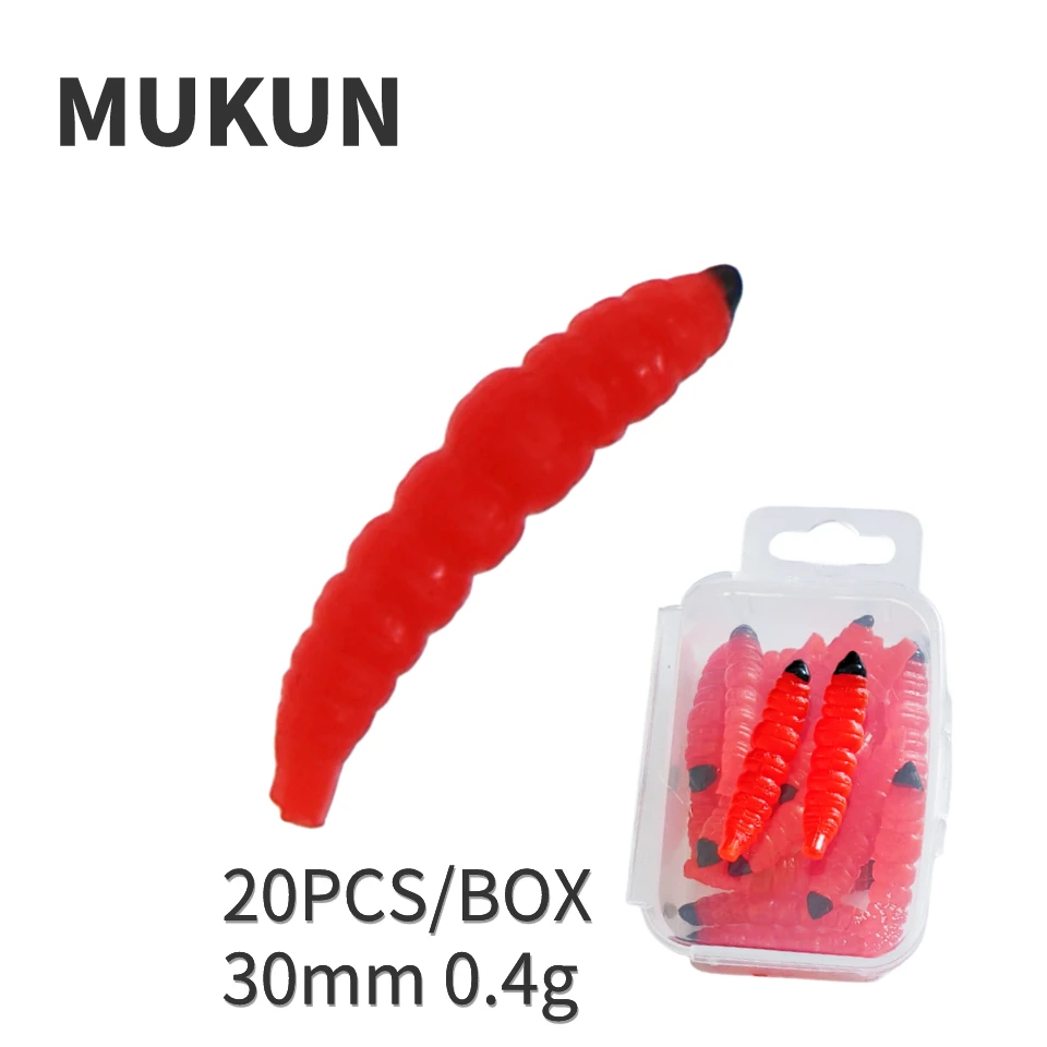 MUKUN 20PCS Soft Fishing Lure Worms Silicone Baits 0.4g/30mm Artificial Bait Jigging Wobblers Bass Carp Pesca Fishing Tackle