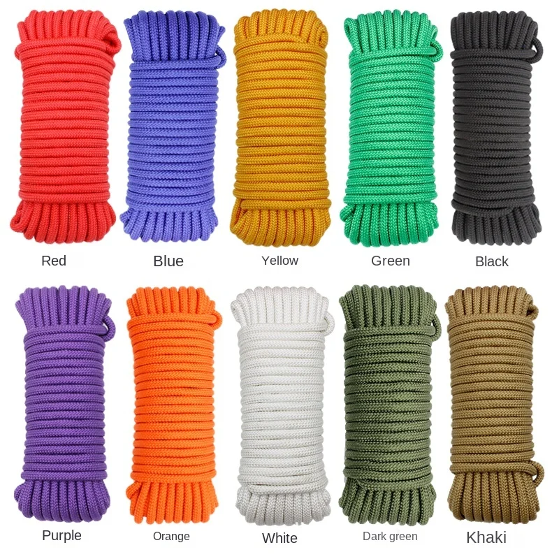 5meter 2mm-10mm Colorful braided rope tent binding rope drawstring outdoor clothesline cored nylon rope