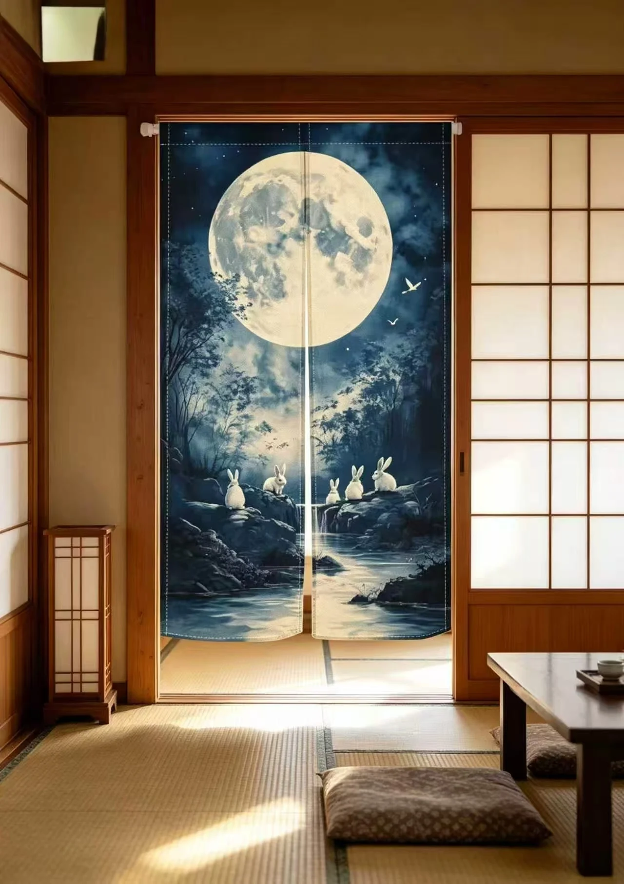 VIKAMA Japanese Door Curtains Cat Ramen Street Restaurant Izakaya Partition Linen Doorway Curtain Kitchen Split Half Curtains