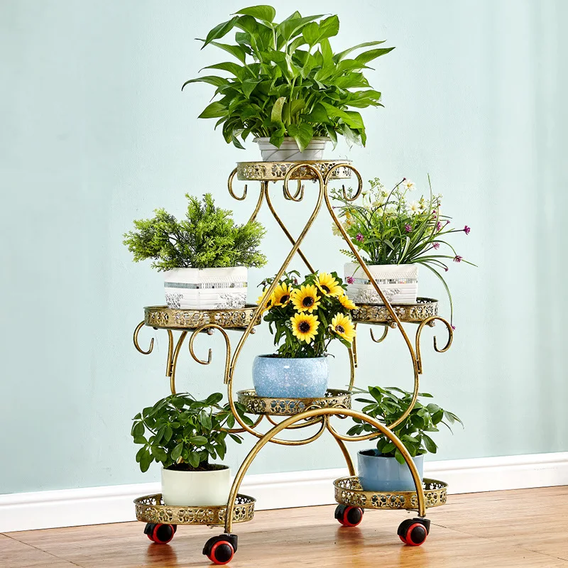 6 Discs 85Cm High Indoor Iron Art Multi-Layer Shelf Household Balcony Flower Pot Rack Simple Living Room Floor Type