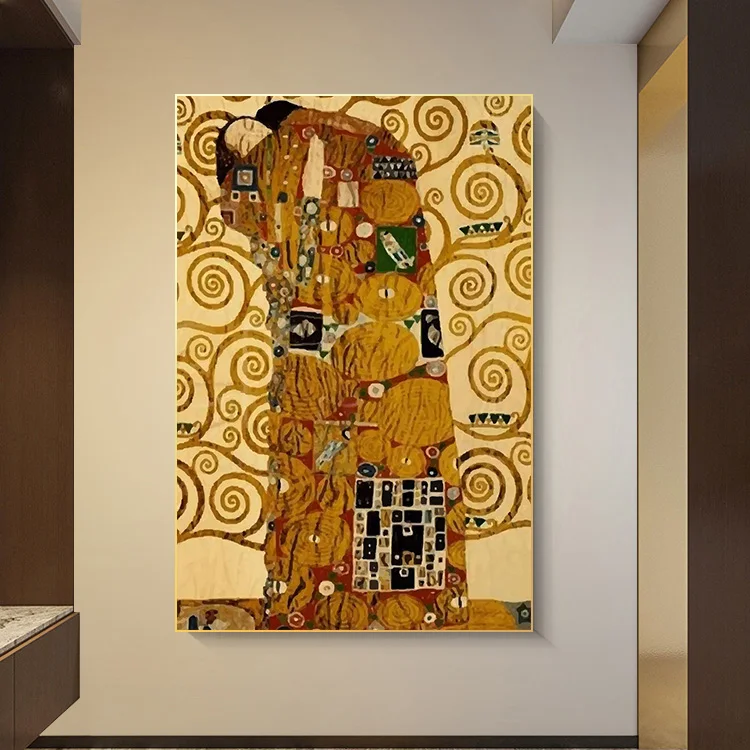 Artist Gustav Klimt Classic Collection The Kiss Abstract Oil Painting Canvas Print Poster Wall Art Picture For Living Room Decor