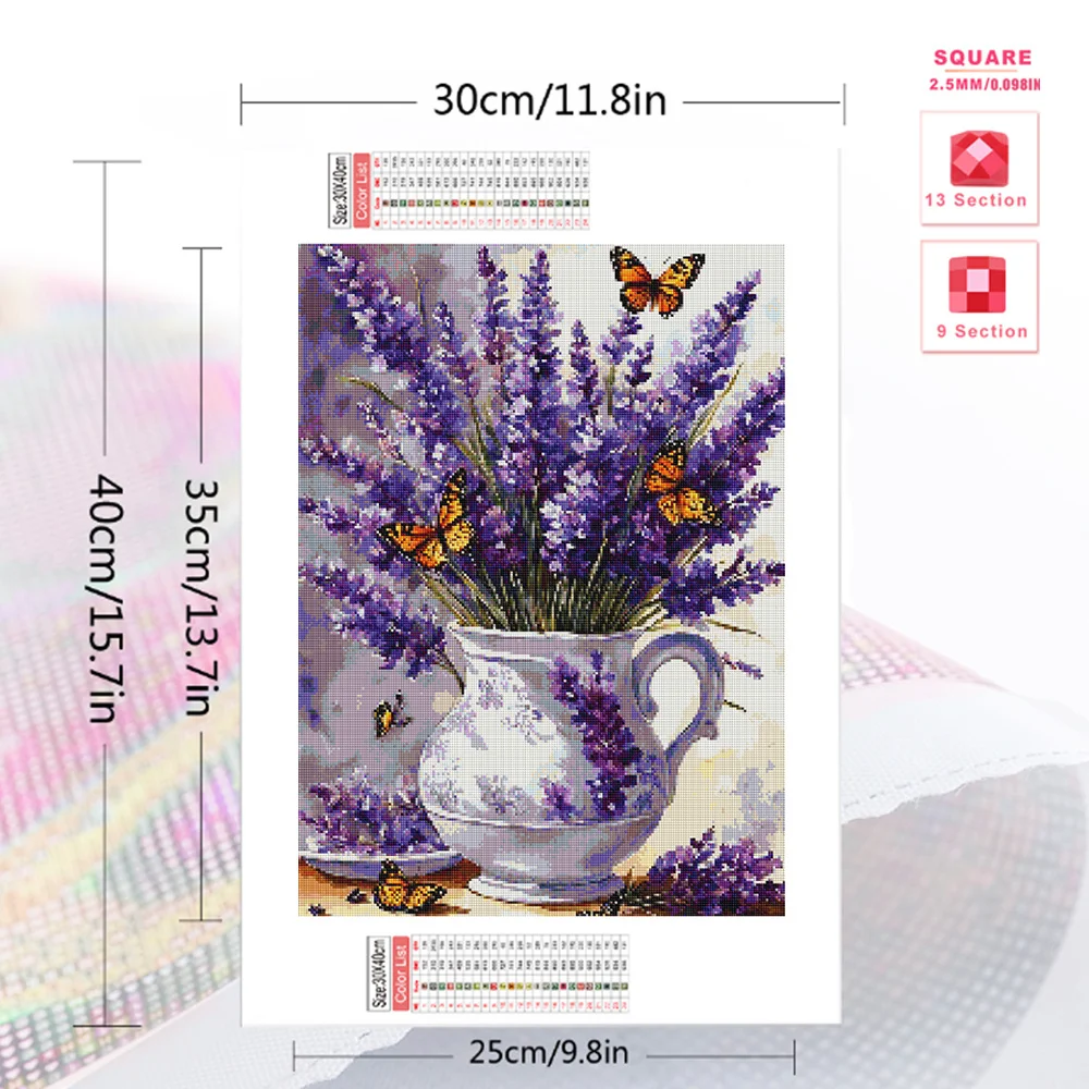 Huacan Flower Diamond Painting Lavender Butterfly Mosaic 2025 New Arrivals Diamond Embroidery Vase Home Wall Decoration