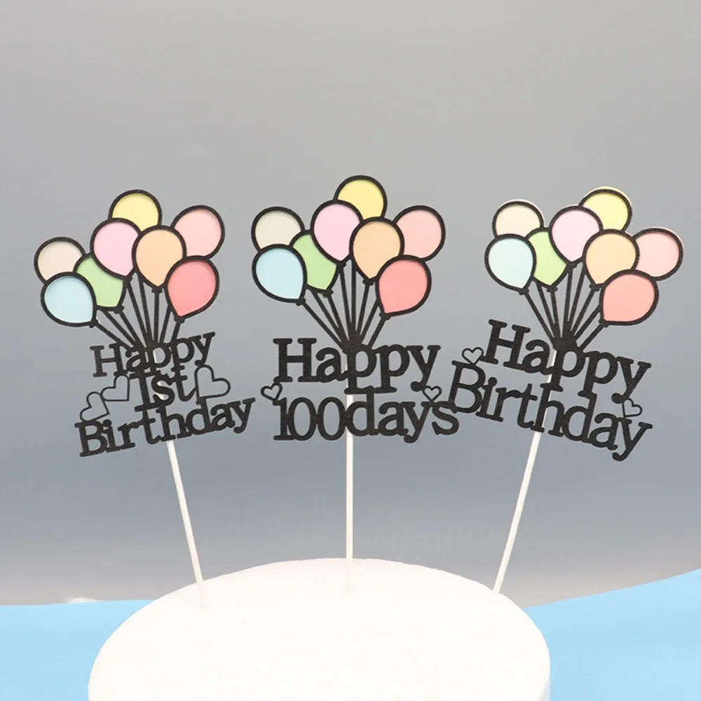 Double Layer Balloons Cake Toppers Paper Cartoon Cupcake Toppers Colorful DIY Happy Birthday Cake Decoration Birthday