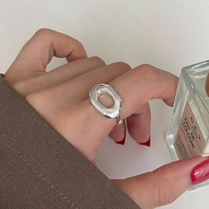 QMCOCO New Silver Color Minimalist Double Layer Hollow Rings For Women Couples Trendy Elegant Classic Party Jewelry Gifts