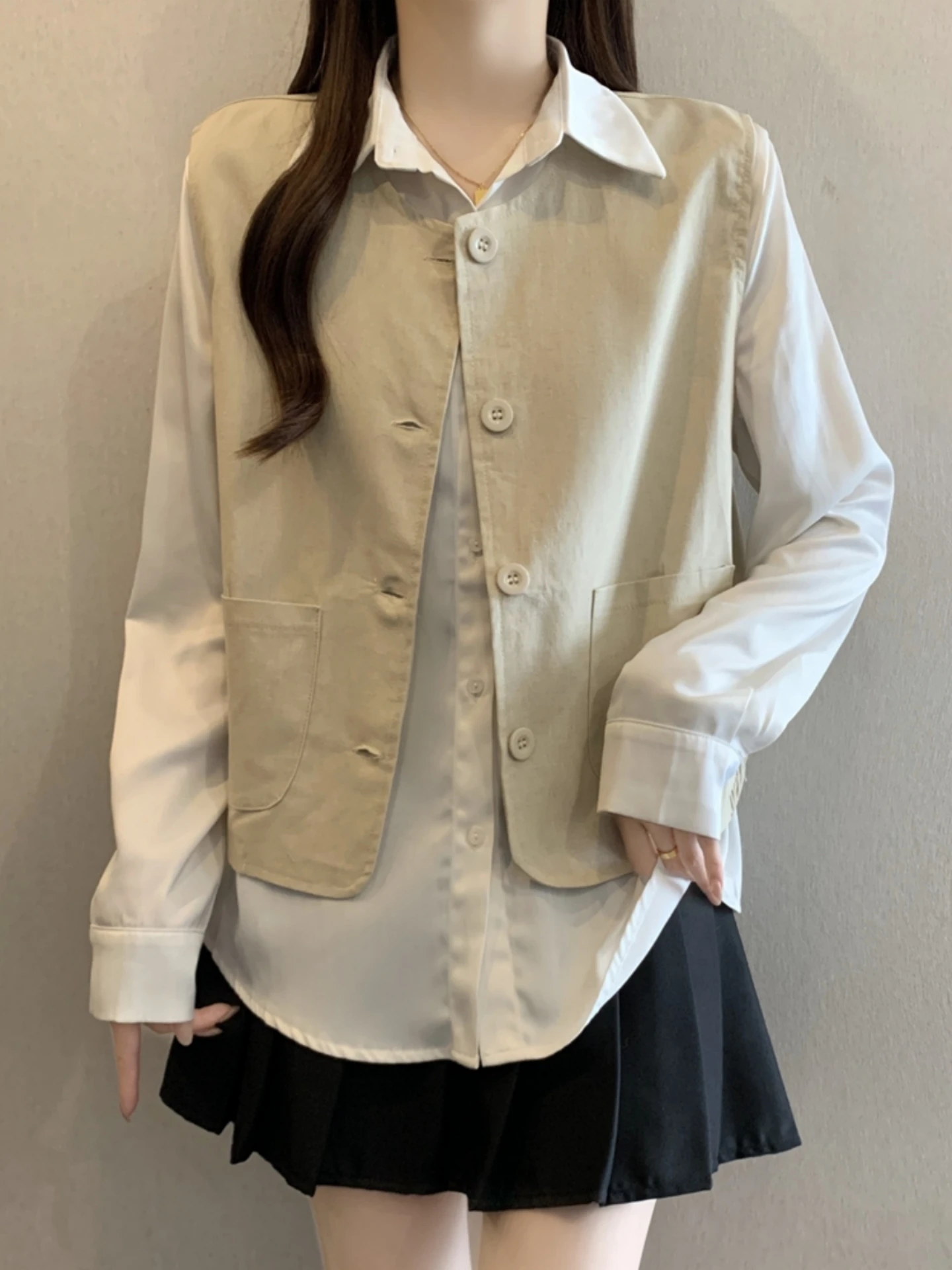 Elegant plus Size Women's Two-Piece Set with Open Cardigan Vest Base Shirt Spring Autumn Fashion Casual Comfortable Breathable