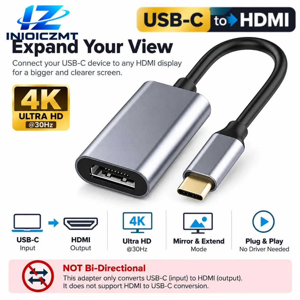 USB C to HDMI-compatible Cable 4K 30Hz Type C to HDTV Adapter Converter One Way for MacBook Samsung Xiaomi Laptop Chromebook