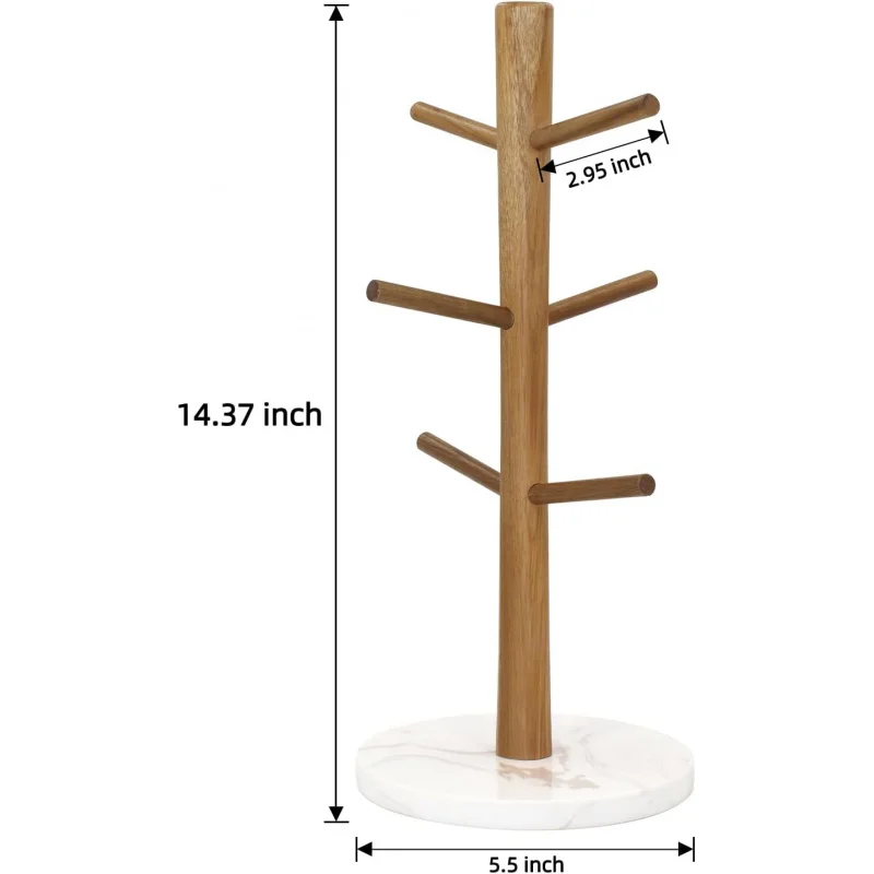 Wood Mug Holder, Marble Base Cup Rack Tree, Stand Hanger, Kitchen Coffee  Countertop Tea  , Dryer