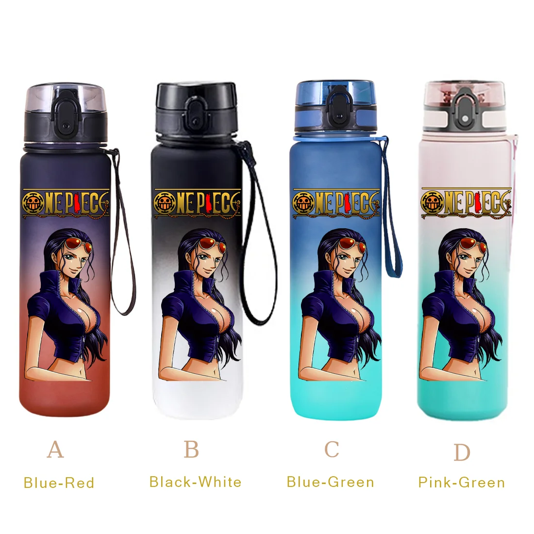 Botol Air ONE PIECE 650ML Anti Bocor dengan Tutup Lipat Pengunci, Botol Minum Portabel untuk Luar Ruangan, Gym, Wadah Plastik Berwarna-warni, Hadiah