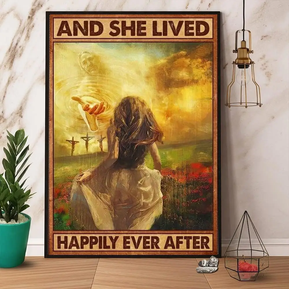 Jesus Save A Girl Give Me Your Hand And She Lived Happily Ever After Poster Metal Tin Sign 8X12 inch, TinSignEUa44830 sign