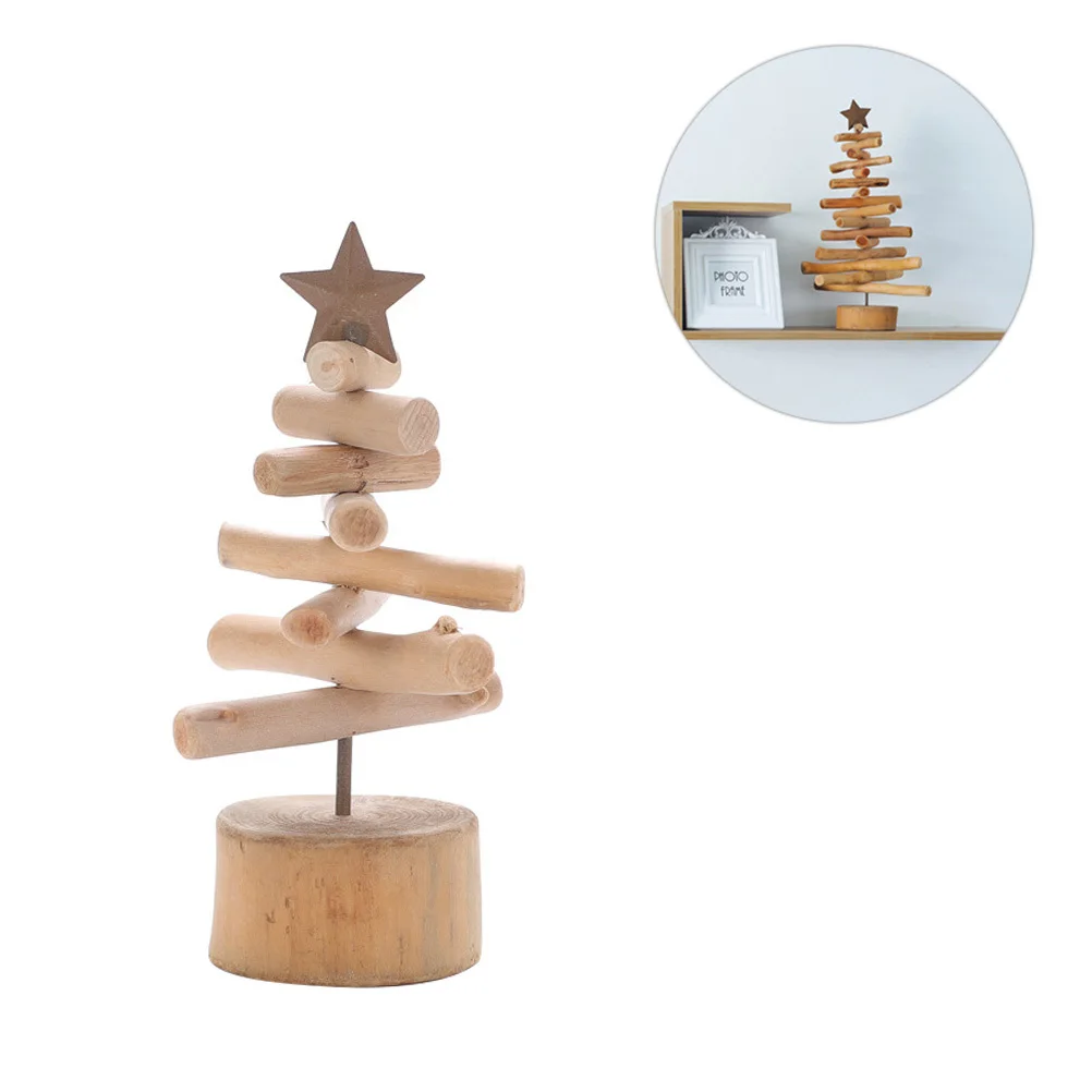 

Creative Wood Craft Christmas Tree Decor Small Size Festive Atmosphere Ornament for Home Office Window Shelf Fireplace Mantle