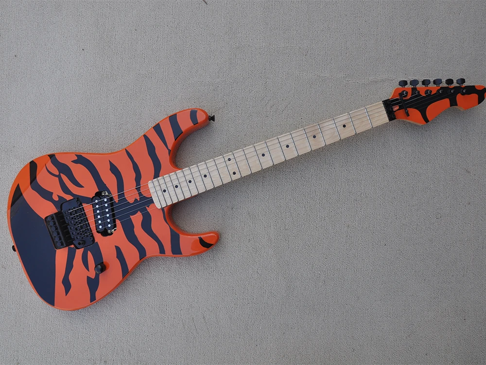 

Orange Electric Guitar with Tremolo Bar,22 Frets, Maple Fretboard,Customizable