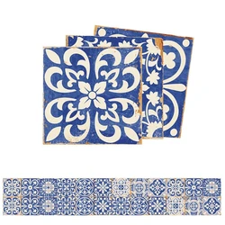 Blue and White Porcelain Tile Sticker 24pcs Self Adhesive Home Kitchen Floor