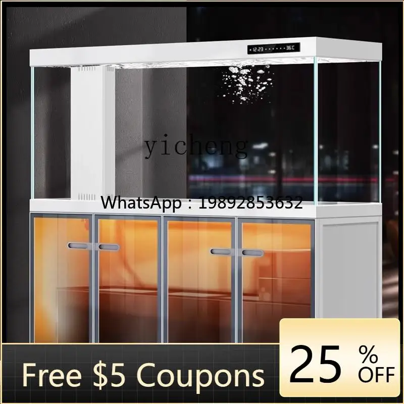 J-3  Chinese fish tank living room ultra-white aquarium bottom filter floor medium and large integrated arowana tank