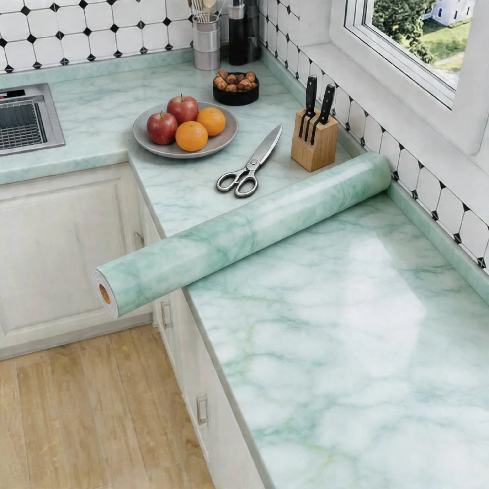 55CM Removable Marble Adhesive Wall Paper for Kitchen Decorative Shelf Liner Granite Roll Design for Locker Countertop Home Wall