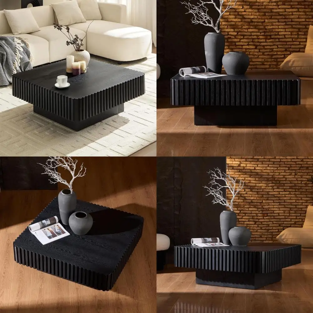 

35-inch Round Mid-Century Modern Drum Coffee Table, Handcrafted Wood Centerpiece for Living Spaces and Home Offices, Black