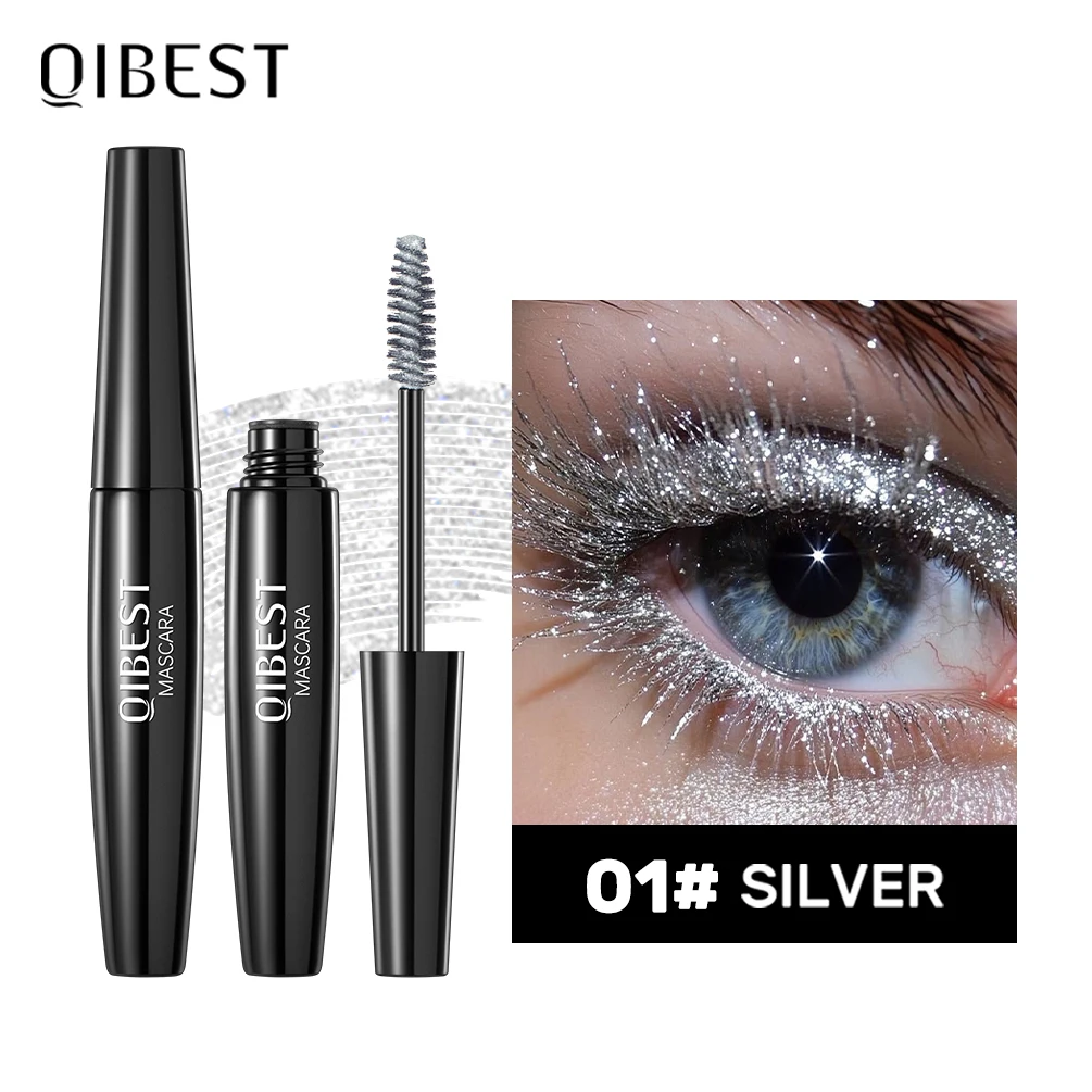 QIBEST Bunte, dickflüssige Mascara, verlängernd, wasserfest, schweißresistent, blau, rot, silber, schwarz, langanhaltendes Wimpern-Make-up