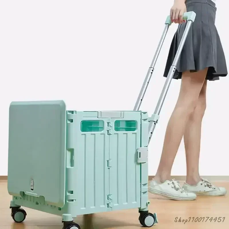 Eason Trekstang Opvouwbare Winkelwagen Korea Huishoudelijke Verstelbare Aanhangwagen Multifunctionele Universele Wielreis Opslag Trolley