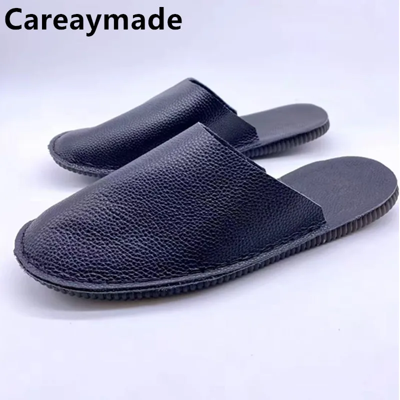 

Careaymade-Genuine Leather big size women's slippers,cowhide handmade Summer leisure super soft sole anti slip man's slippers