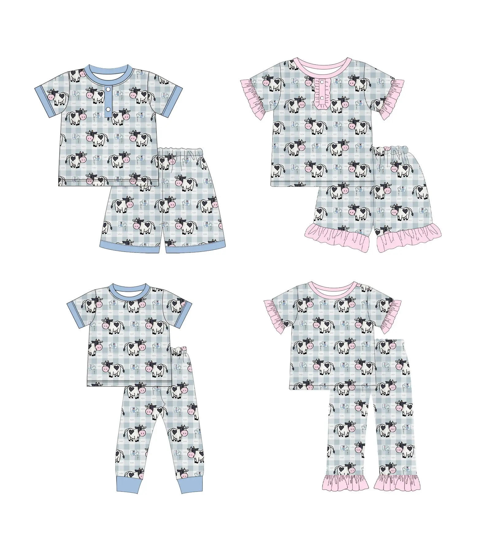 

Summer children's suits wholesale new design cartoon cow pattern short sleeve two piece set pajama set boys clothes girls sets