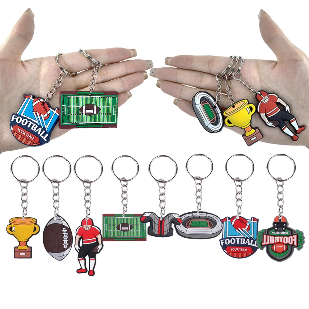 8/24/40/80pcs Rugby American Football Theme Keychains Bag Hanging Decor Kids Soccer Sports Birthday Party Decor Supplies Gifts