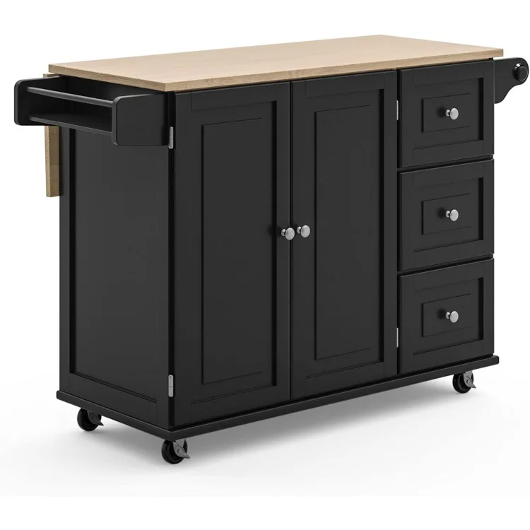 

Dolly Madison Kitchen Cart with Wood Top and Drop Leaf Breakfast Bar, Rolling Mobile Kitchen Island with Storage and Towel Rack