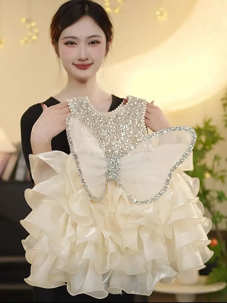 Summer 3D Angel Wings Fairy Princess Tulle Dress Birthday Strap Dress For Baby Girl Clothes Mesh Tutu Dresses Kid Party Costume