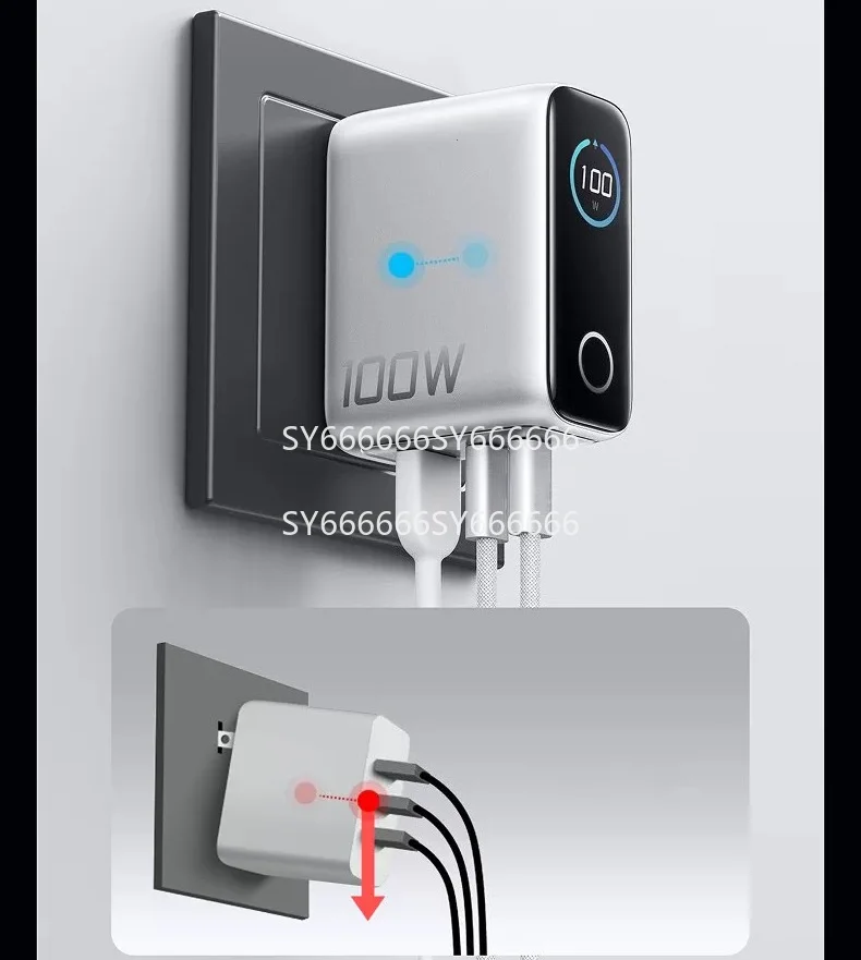 New Fast Charger Compatible With Anker 100W Silver GaN 1A2C 3 Ports With Smart Display US Standard 100V-240V Free UK Plug