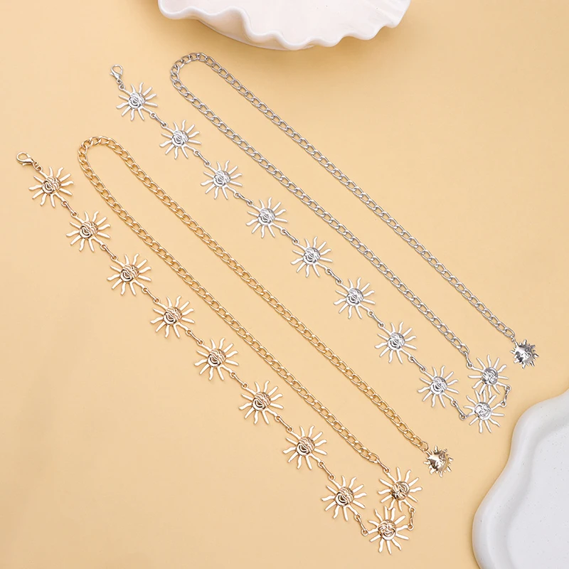 خمر يبتسم الشمس حزام قابل للضبط المعادن البطن الخصر سلسلة للنساء الفتيات الهيب هوب فستان حزام الجسم سلسلة الهدايا #3