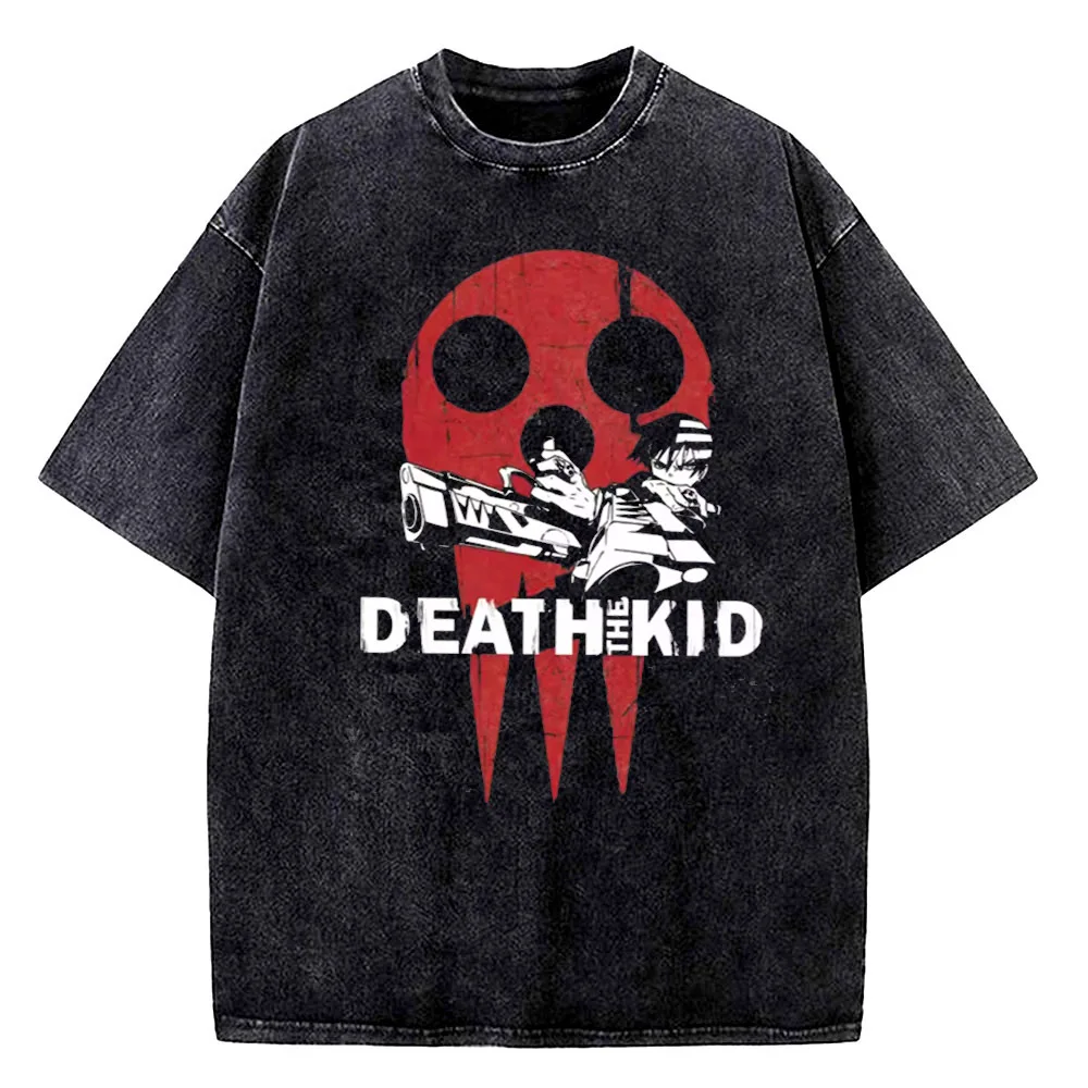 Soul Eater cotton Vintage Washed top tees teen Psychedelic korean clothes Digital Trendy Vintage top tees Pastel Colorful Grunge