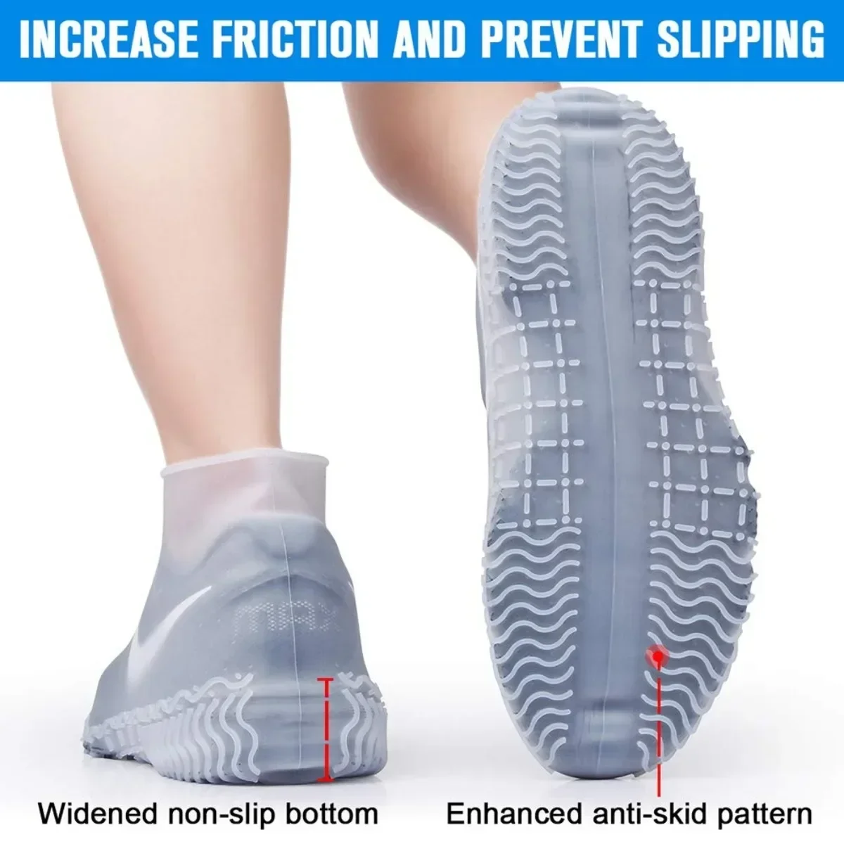 Silicone Waterproof Shoe Covers Reusable Overshoes with Zipper Resistant Rain Boots Non-Slip Washable Protection for Women Men