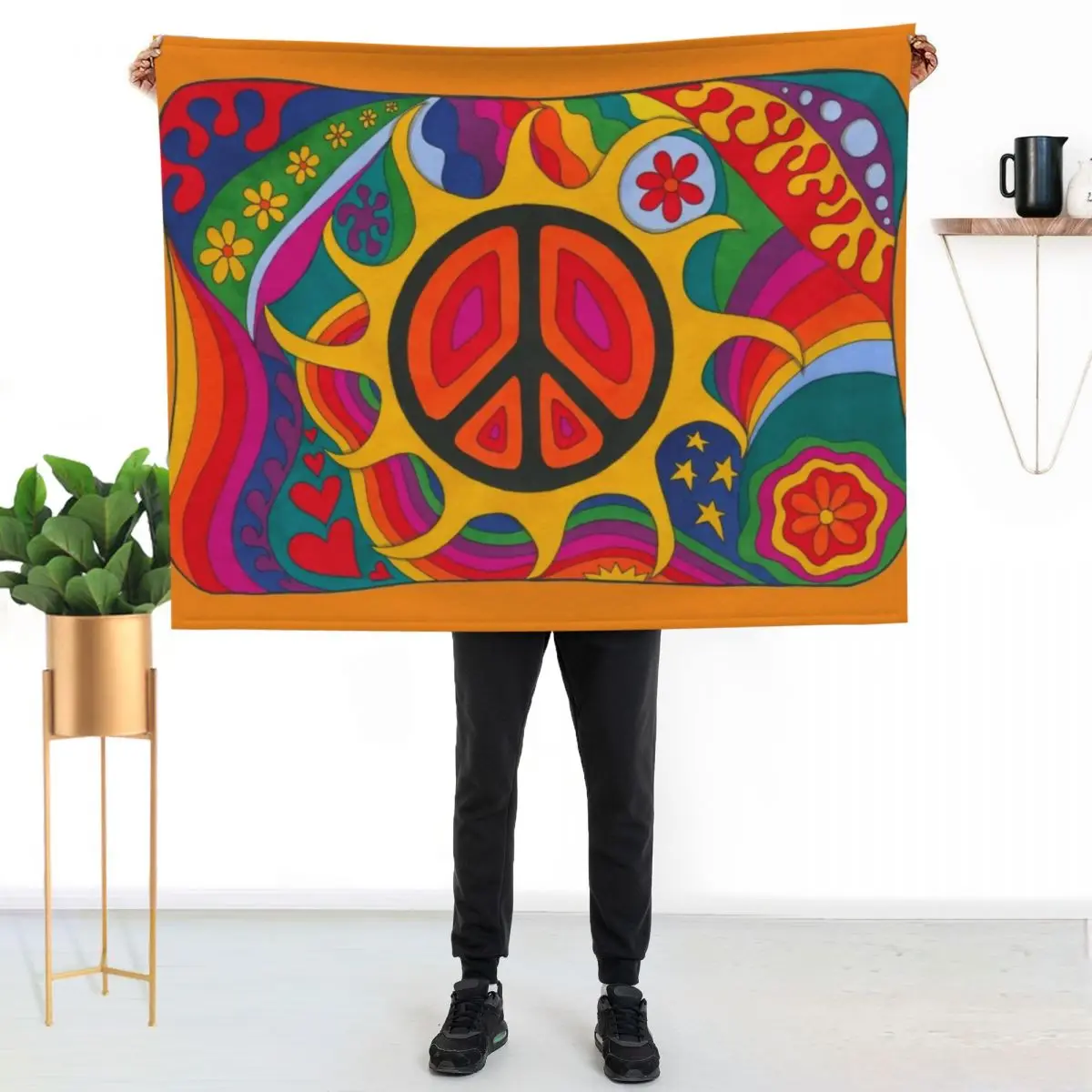 Psychedelic Flaming Peace Throw Blanket Softest Blankets For Sofas Plaid on the sofa Polar Hairys Soft Plush Plaid Blankets