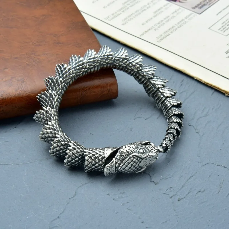 Vintage Snake Bangle, Chinese Zodiac Serpent Design, Minimalist Unique INS Trend Jewelry