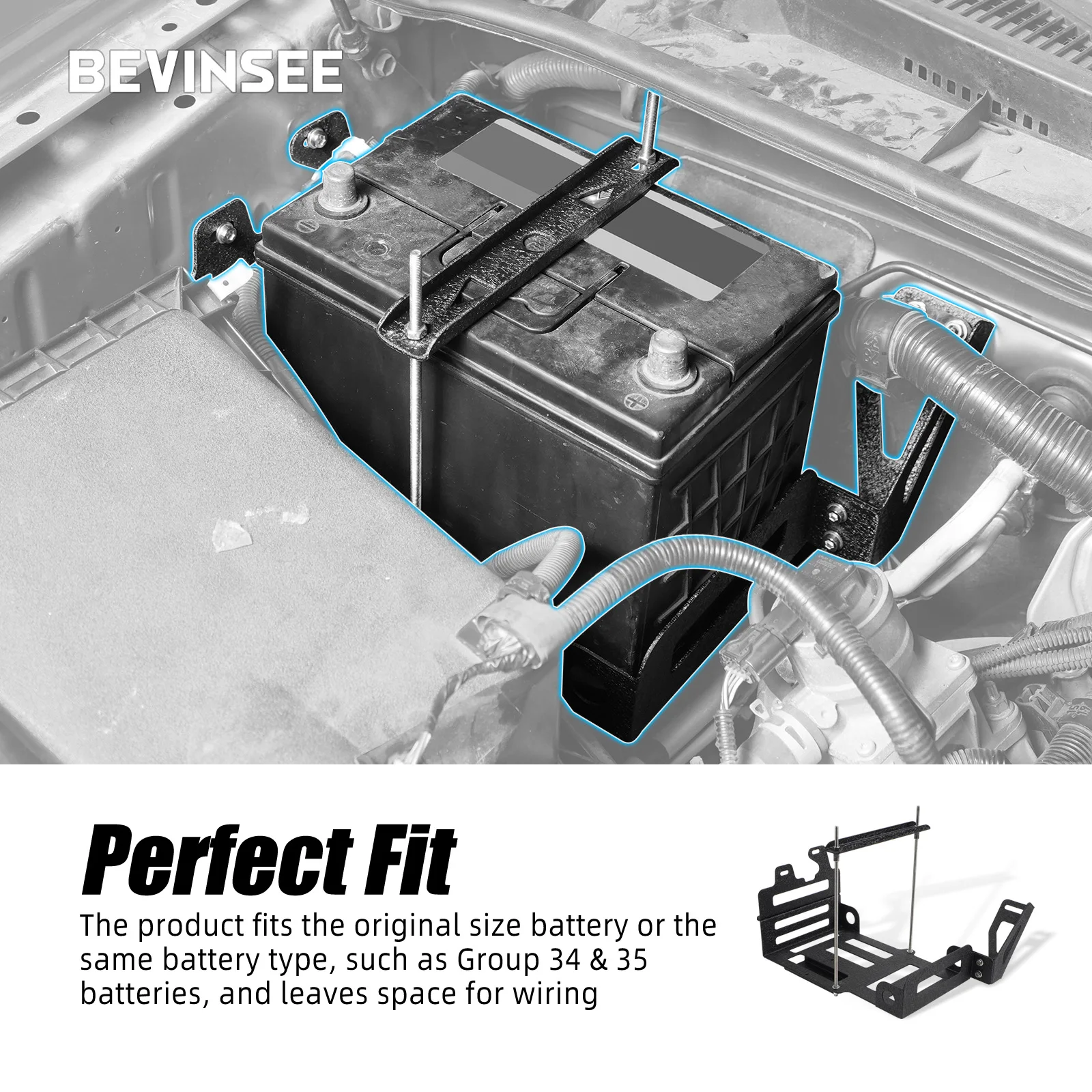 BEVINSEE Secondary Battery Compartment Tray for Group 34&35 Battery for Toyota 4Runner 2010-2023 5th Gen