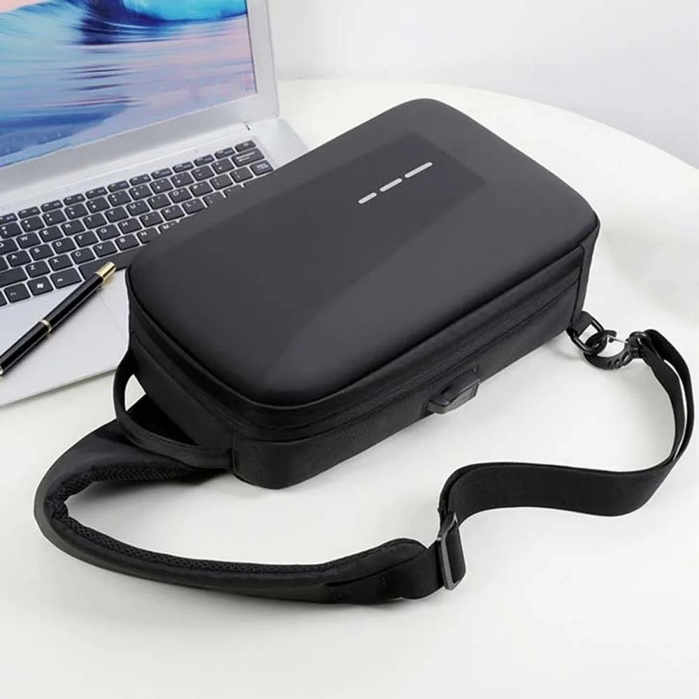 EVA Material Hard Shell Sling Pouch Combination Lock Reflective Strip Anti Theft Chest Bag External Power Port Hidden Zipper