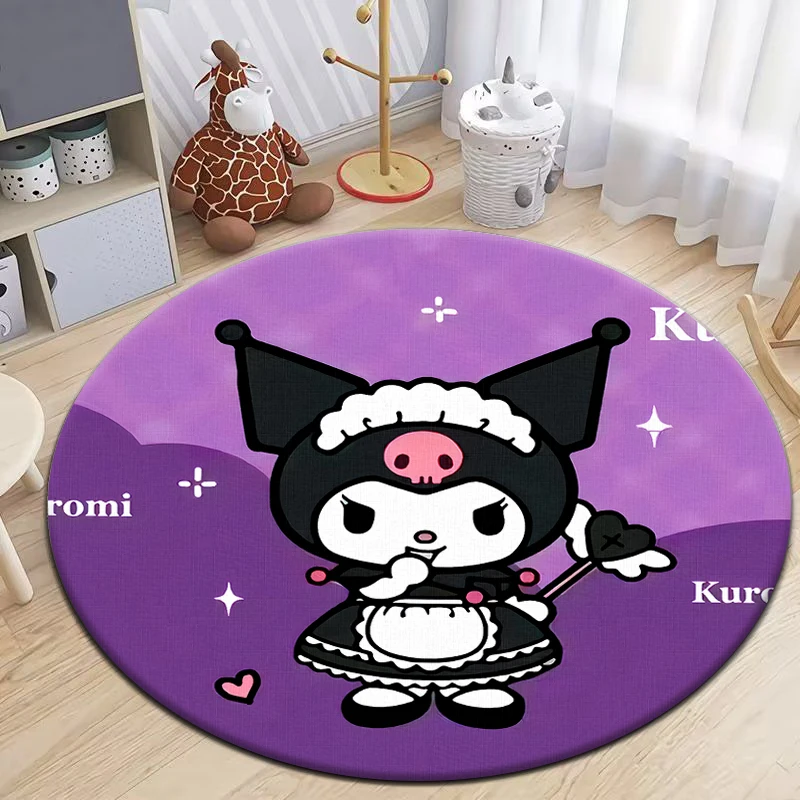 Kuromi Round Carpet for Living Room Rugs Camping Picnic Mats Flannel Anti-Slip Rug Yoga Mat Gifts