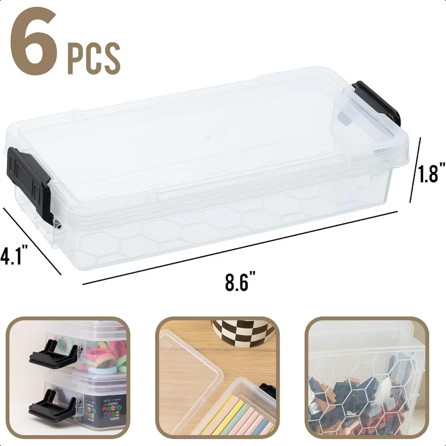 6 عبوات من حاويات تخزين بلاستيكية شفافة مع أغطية للإغلاق، منظم مكتبي قابل للتكديس لممحاة أقلام الجل Craf