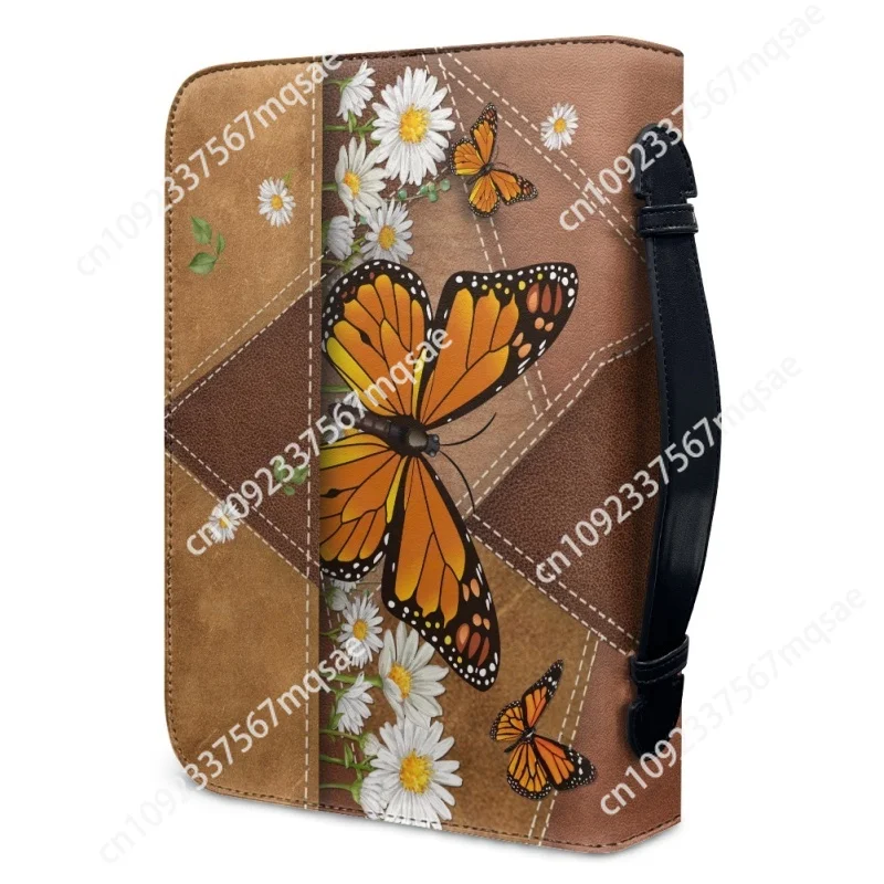 Inspirational with Butterfly and Daisy Personalized Print Church Bible Cover Case PU Handbags Study Book Holy Storage Boxes