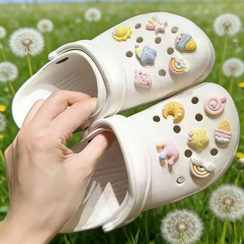 12PCS Hot Sale DIY Hole Shoes Charms for Sleeping Stars Handmade Charms Designer Quality Garden Shoe Decoration Girl Gift