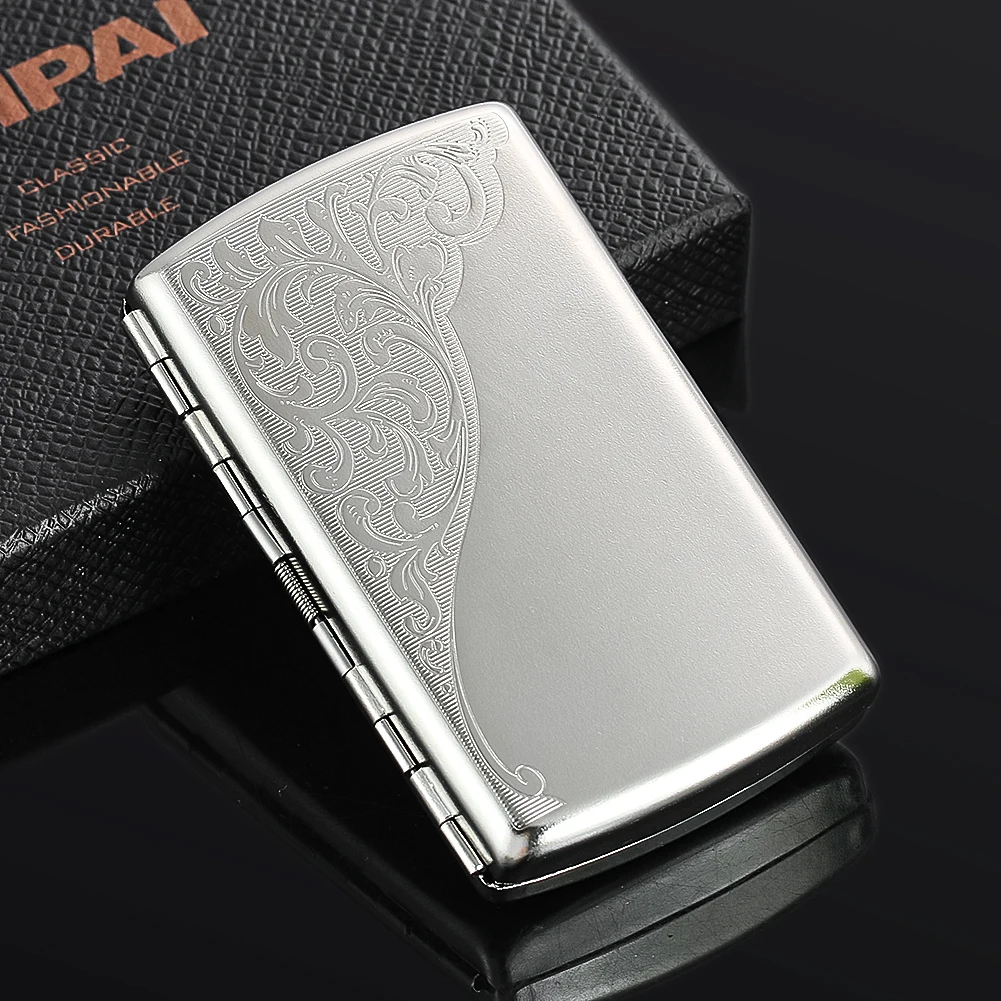 Retro Metal Cigarette Case Box Double Sided Spring Clip Open Pocket Holder for 12 85mm Cigarettes Credit Card Protective Wallet