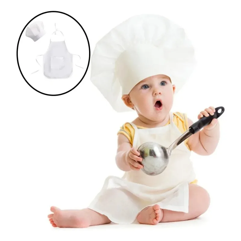 

Baby Chef Hat Apron Set - White Photography Prop Costume for Newborn Infant Photoshoot Outfit