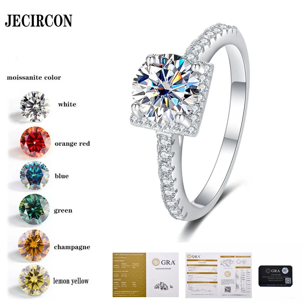 

JECIRCON 1 Carat Moissanite Square Closed Style Ring for Women S925 Sterling Silver Proposal Band Classic Geometry Fine Jewelry