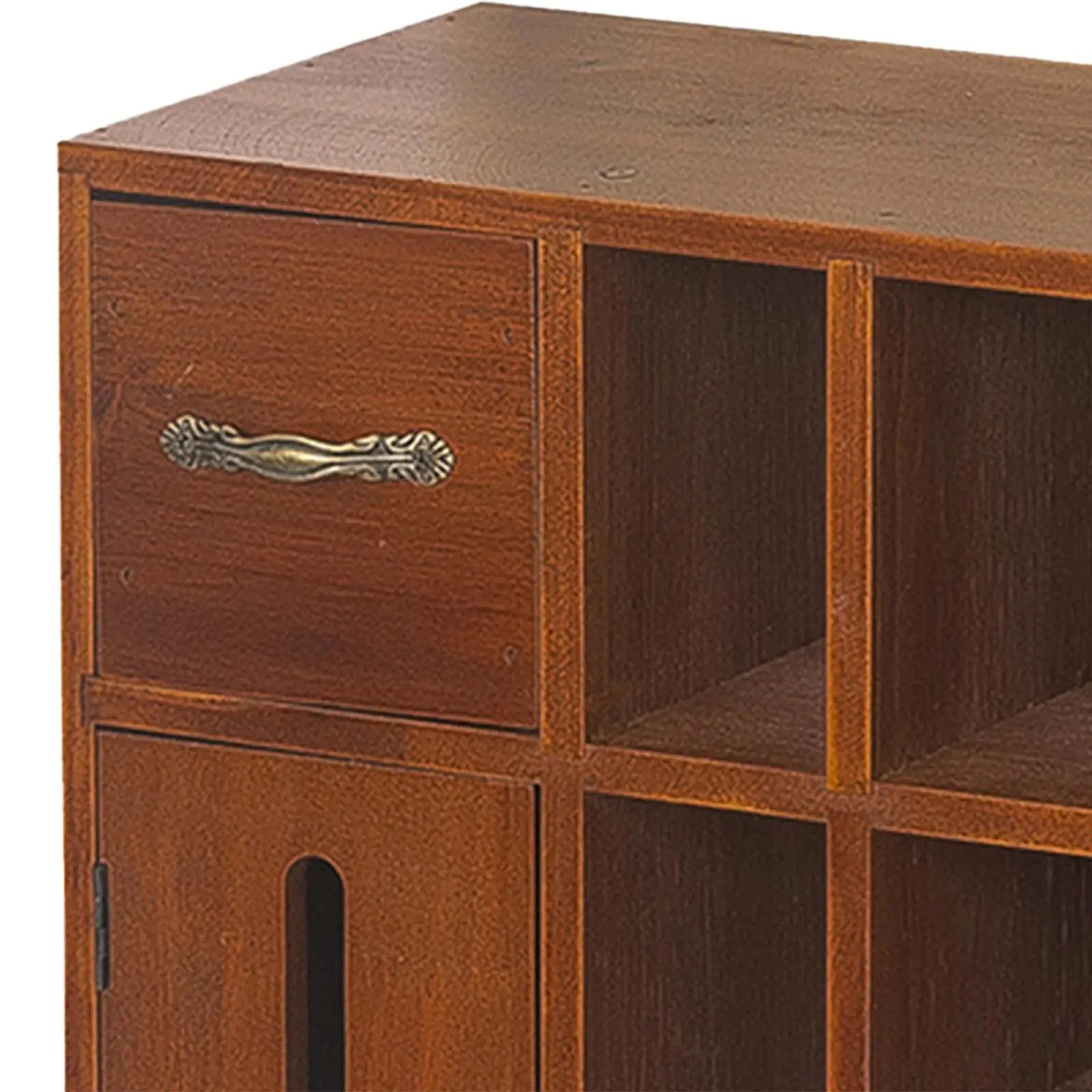 خزانة تخزين خشبية مع خزانة عرض صندوق مناديل للمنزل على سطح الطاولة